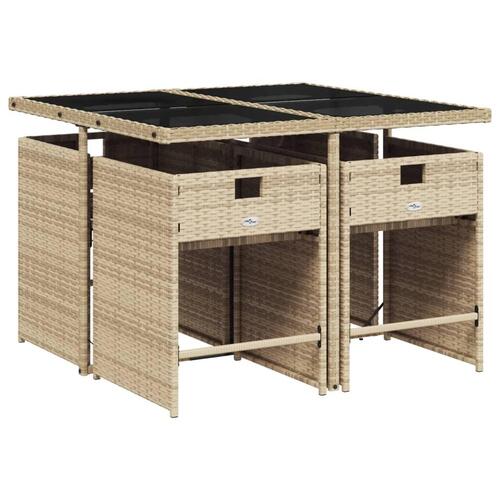 Spisebordssæt til haven 5 dele med hynder polyrattan beige