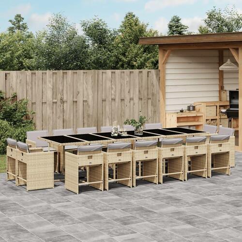 Spisebordssæt til haven 17 dele med hynder polyrattan beige