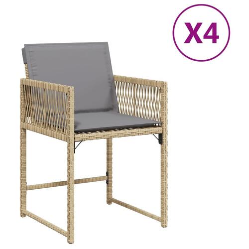 Havestole 4 stk. med hynder polyrattan blandet beige