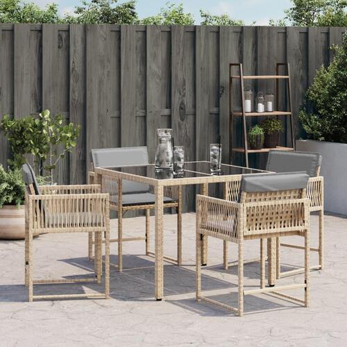 Havestole 4 stk. med hynder polyrattan blandet beige