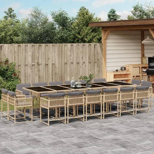 Spisebordssæt til haven 17 dele med hynder polyrattan beige