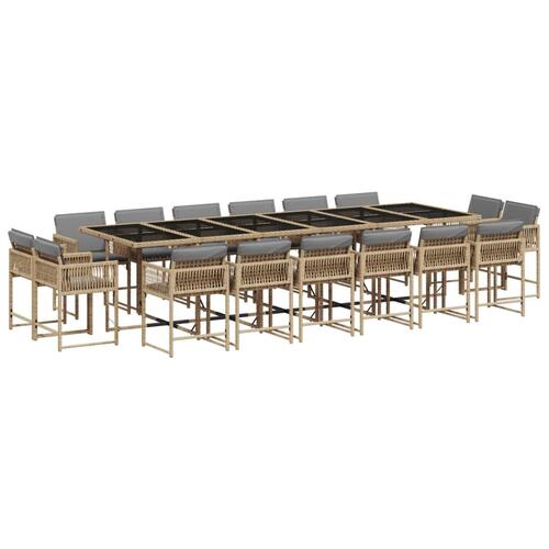 Spisebordssæt til haven 17 dele med hynder polyrattan beige