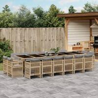 Spisebordssæt til haven 17 dele med hynder polyrattan beige