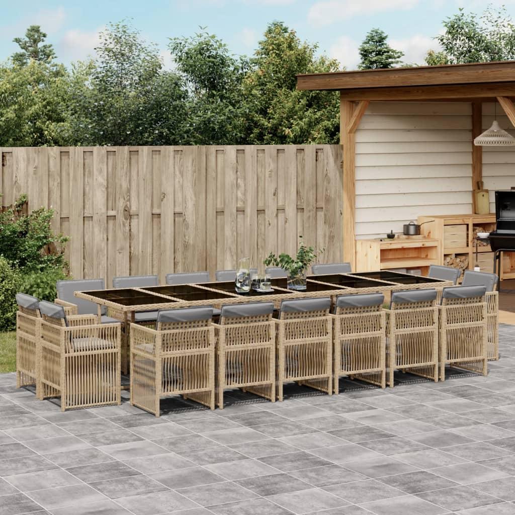 Spisebordssæt til haven 17 dele med hynder polyrattan beige