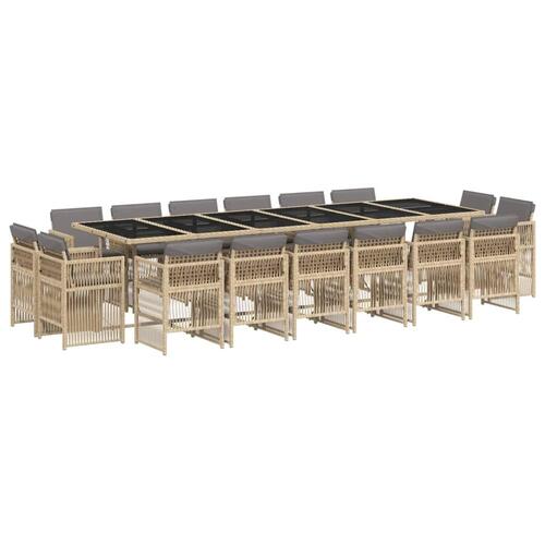Spisebordssæt til haven 17 dele med hynder polyrattan beige