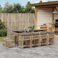 Spisebordssæt til haven 13 dele med hynder polyrattan beige