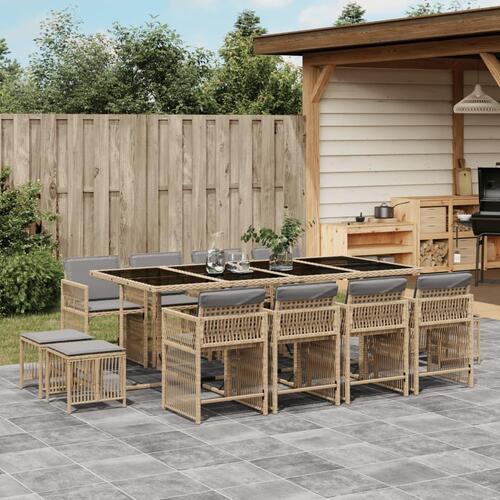 Spisebordssæt til haven 13 dele med hynder polyrattan beige