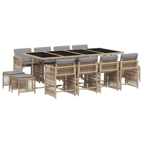 Spisebordssæt til haven 13 dele med hynder polyrattan beige