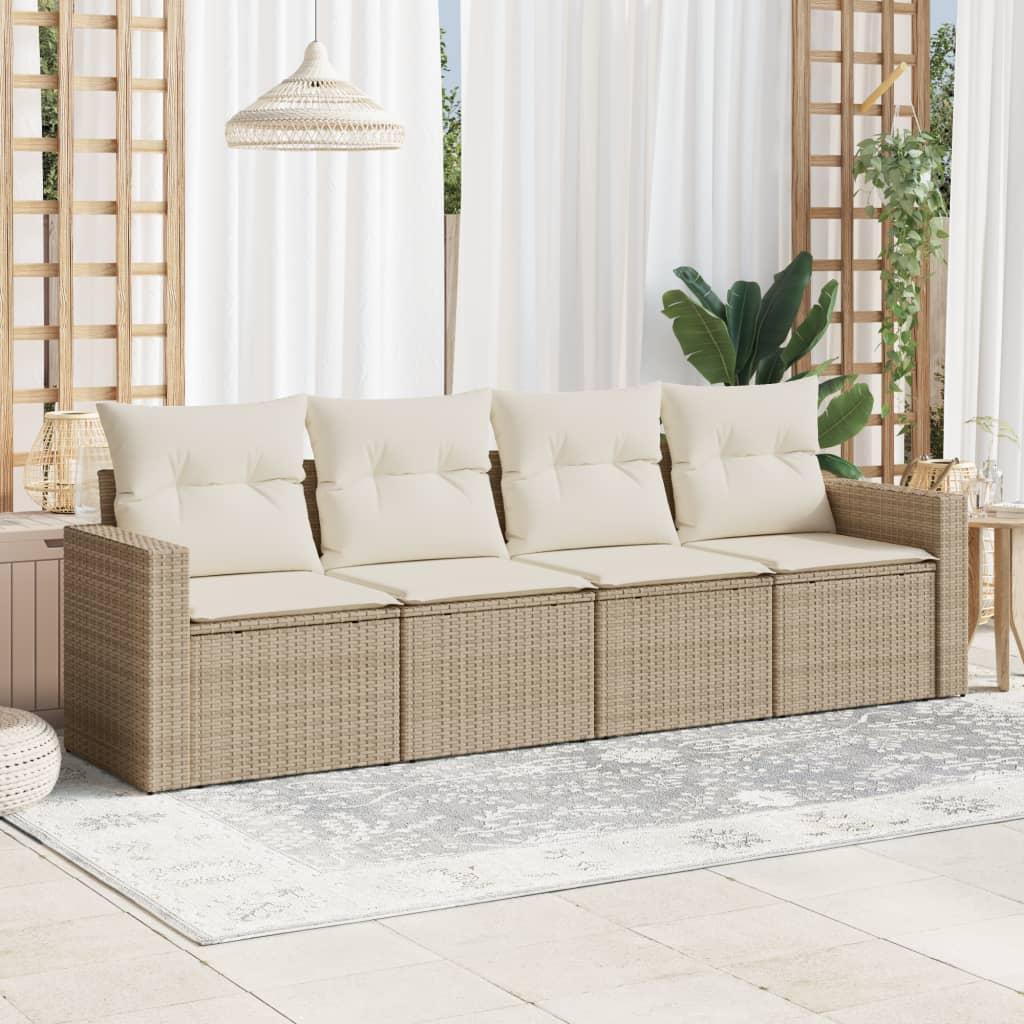Sofasæt til haven 4 dele med hynder i polyrattan beige