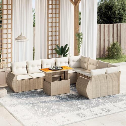 Sofasæt til haven 10 dele med hynder polyrattan beige