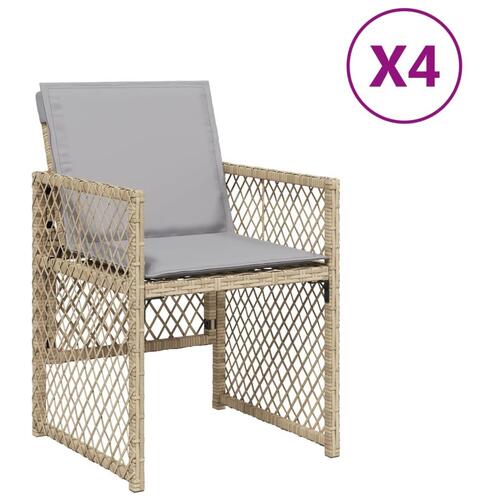 Havestole 4 stk. med hynder polyrattan blandet beige