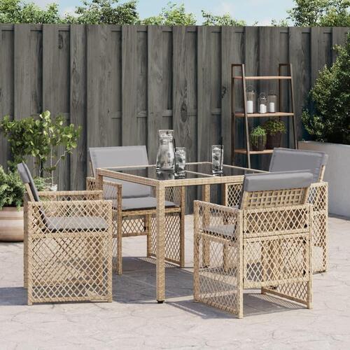 Havestole 4 stk. med hynder polyrattan blandet beige