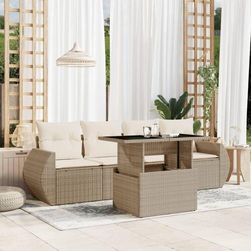 Sofasæt til haven 5 dele med hynder polyrattan beige