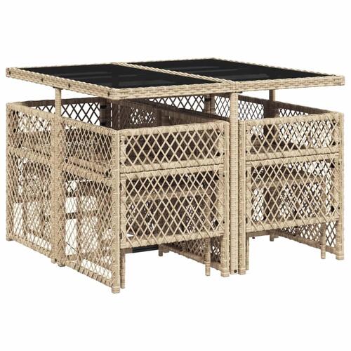 Spisebordssæt til haven 9 dele med hynder polyrattan beige