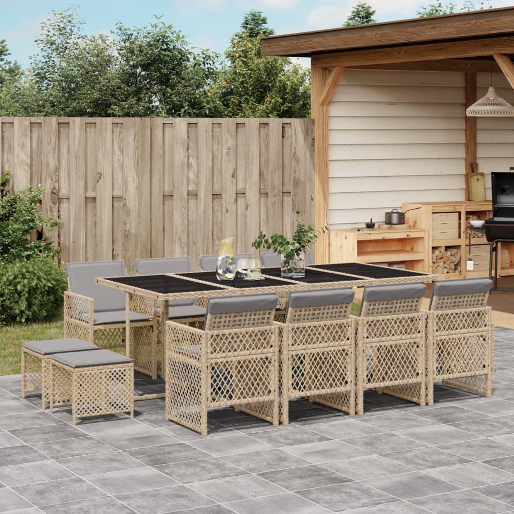Spisebordssæt til haven 13 dele med hynder polyrattan beige