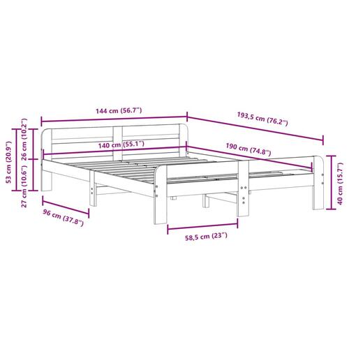 Sengeramme uden madras 140x190 cm massivt fyrretræ hvid