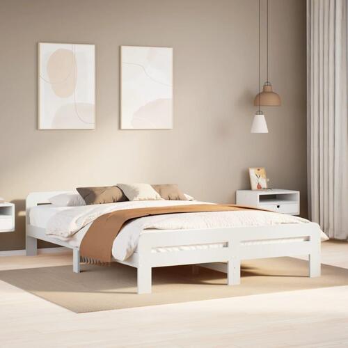 Sengeramme uden madras 150x200 cm massivt fyrretræ hvid