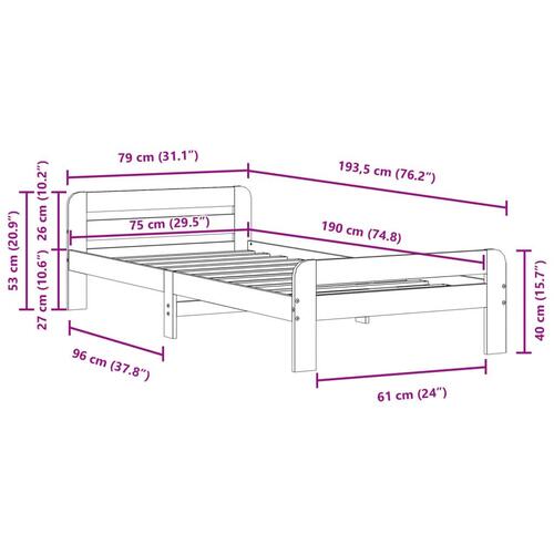 Sengeramme uden madras 75x190 cm massivt fyrretræ gyldenbrun