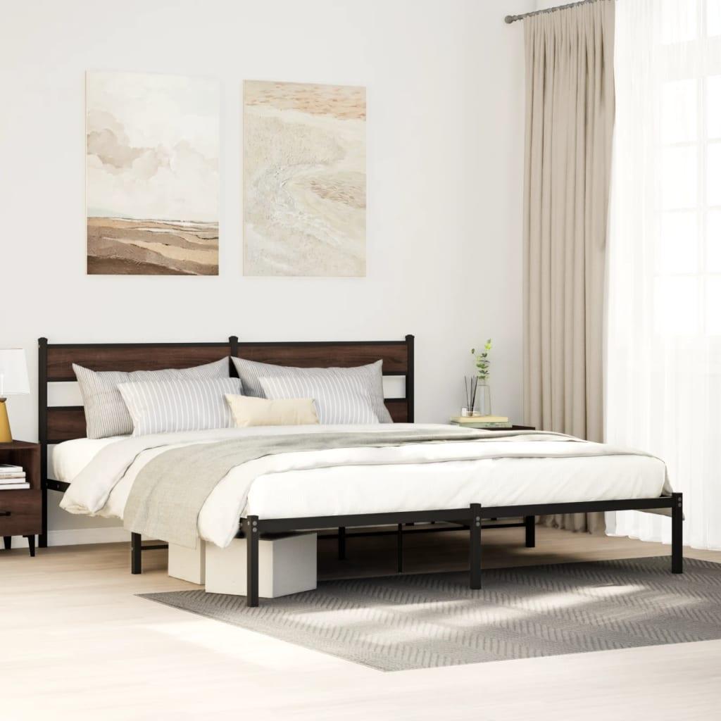 Sengeramme med sengegavl 190 x 200 cm - brun eg, metal billede