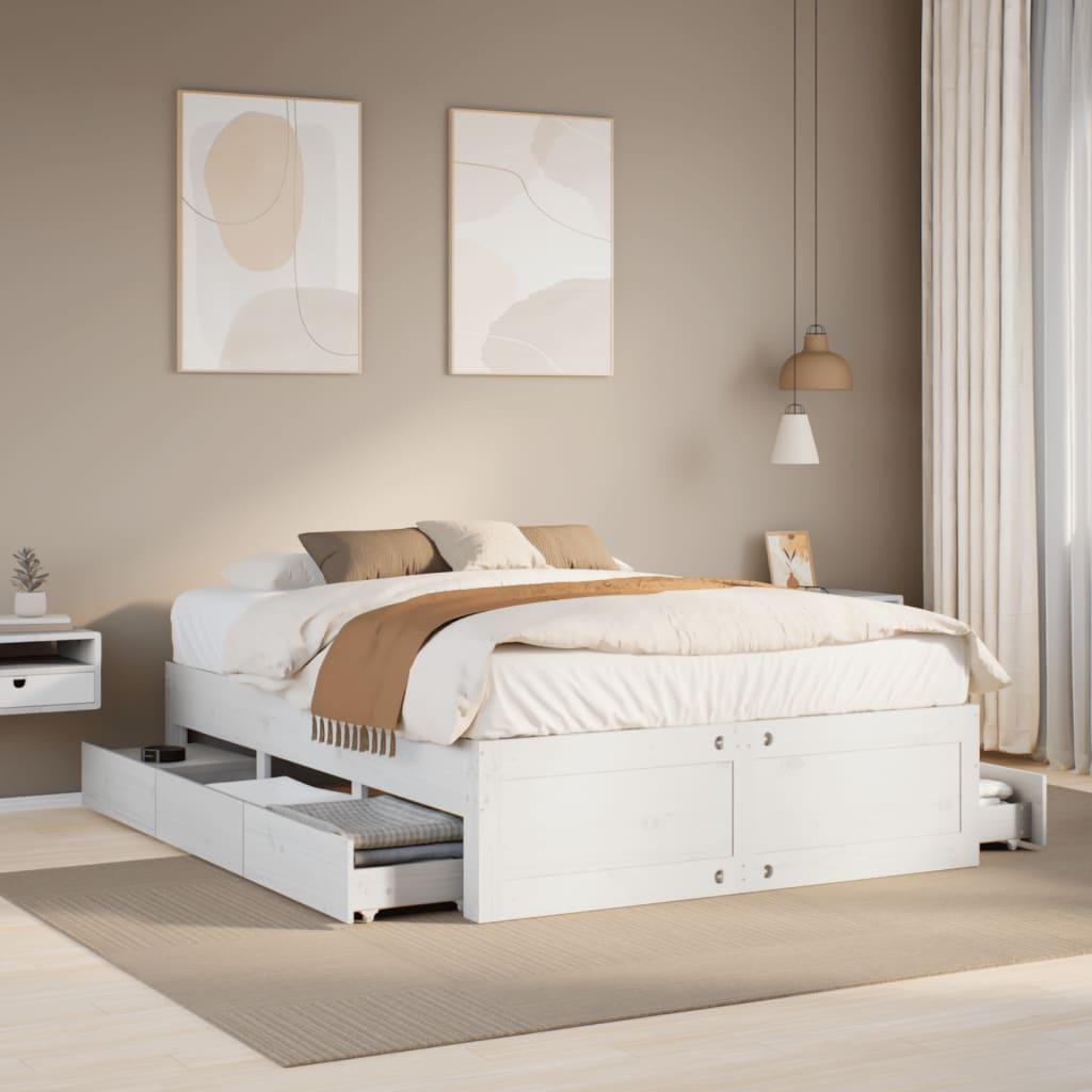Sengeramme m. skuffer 140x200 cm uden madras massivt fyr hvid