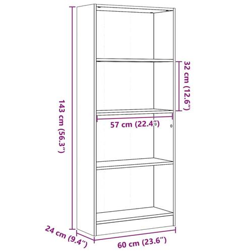 Bogreol 60x24x143 cm konstrueret træ sonoma-eg