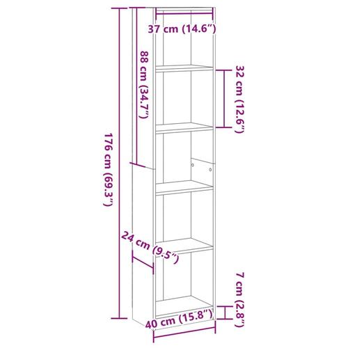 Bogreol 40x24x176 cm konstrueret træ egetræsfarve