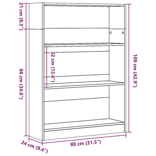 Bogreol 80x24x109 cm konstrueret træ sonoma-eg