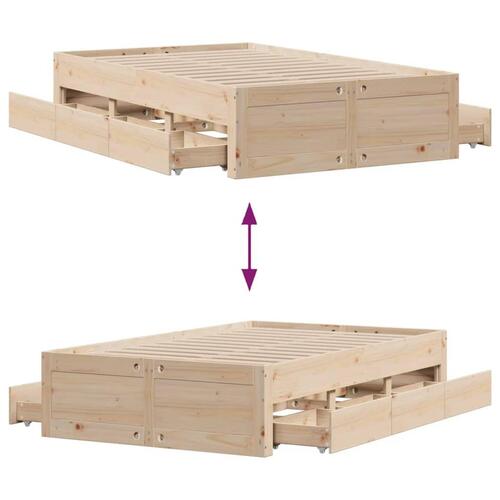 Sengeramme uden madras med skuffer 120x200 cm massivt fyrretræ