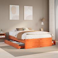 Sengeramme m. skuffer 140x190 cm uden madras massivt fyr brun