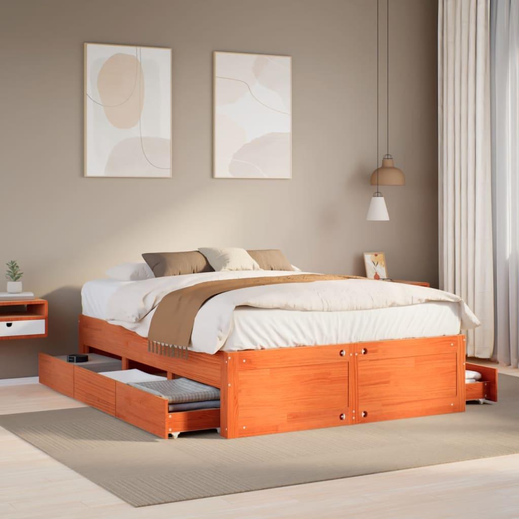 Sengeramme m. skuffer 140x190 cm uden madras massivt fyr brun