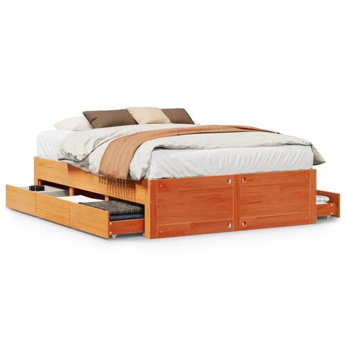 Sengeramme m. skuffer 140x190 cm uden madras massivt fyr brun