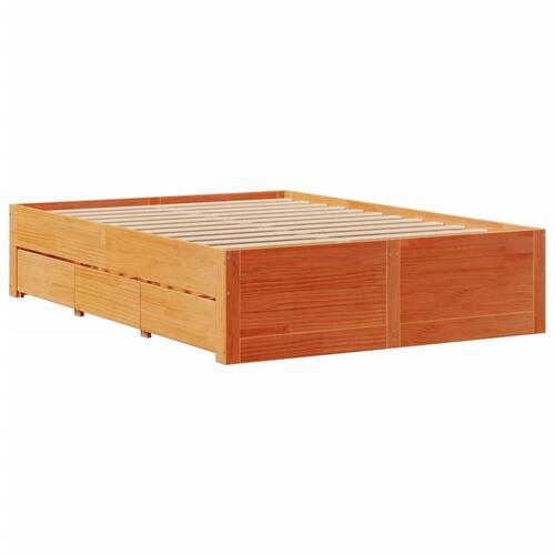Sengeramme m. skuffer 140x190 cm uden madras massivt fyr brun