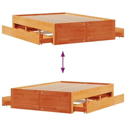 Sengeramme m. skuffer 140x190 cm uden madras massivt fyr brun