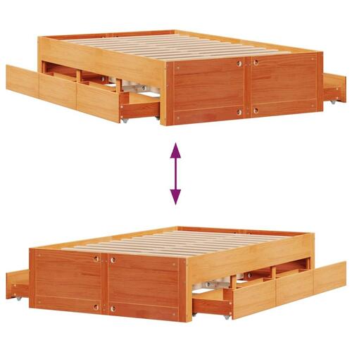 Sengeramme m. skuffer 120x190 cm uden madras massivt fyr brun