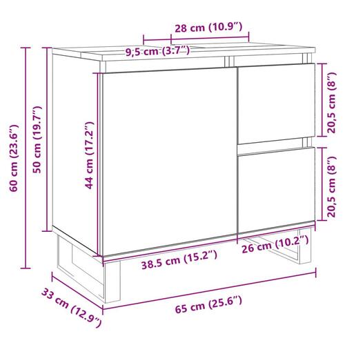 Badeværelsesskab 65x33x60 cm konstrueret træ sonoma-eg