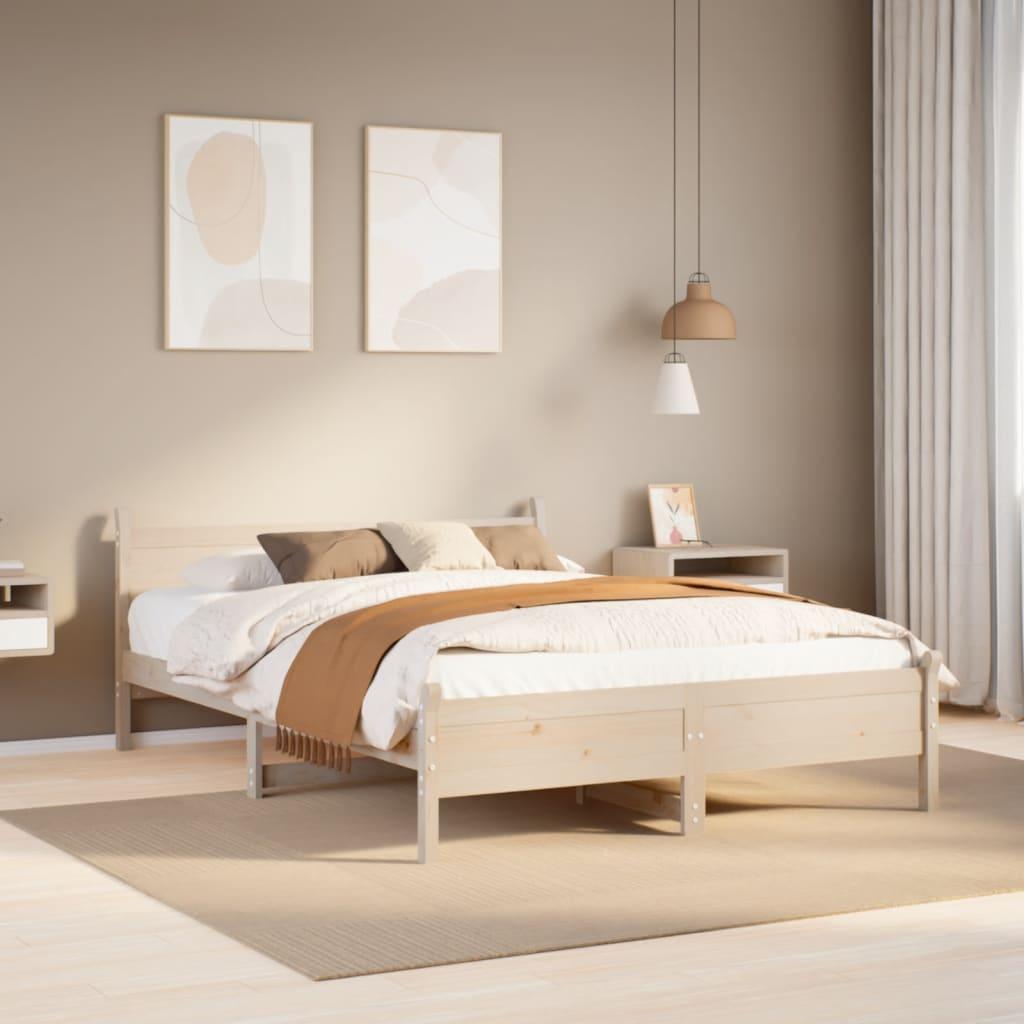 Sengeramme uden madras 135x190 cm massivt fyrretræ hvid billede
