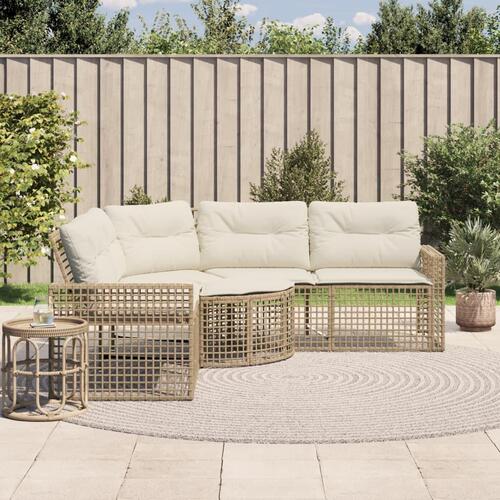 Havesofa med hynder og fodskammel L-formet polyrattan beige