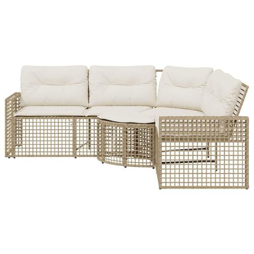 Havesofa med hynder og fodskammel L-formet polyrattan beige