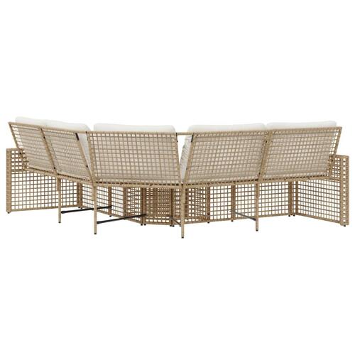 Havesofa med hynder og fodskammel L-formet polyrattan beige