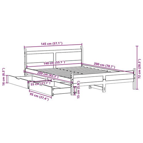 Sengeramme uden madras 140x200 cm massivt fyrretræ