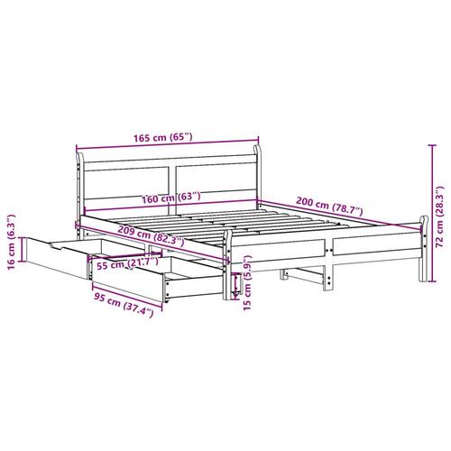 Sengeramme uden madras 160x200 cm massivt fyrretræ