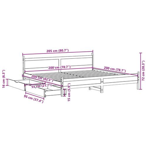 Sengeramme uden madras 200x200 cm massivt fyrretræ