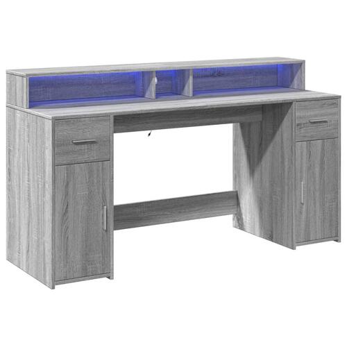 Skrivebord m. LED-lys 160x55x91 cm konstrueret træ grå sonoma