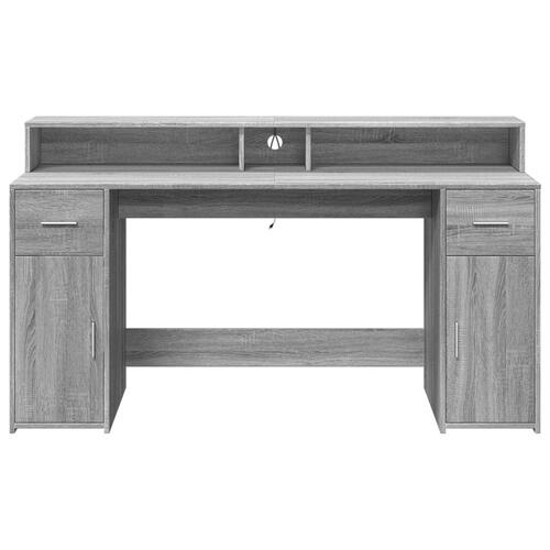 Skrivebord m. LED-lys 160x55x91 cm konstrueret træ grå sonoma