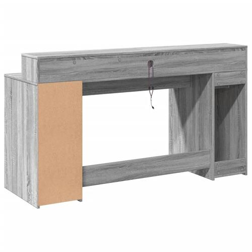 Skrivebord m. LED-lys 160x55x91 cm konstrueret træ grå sonoma