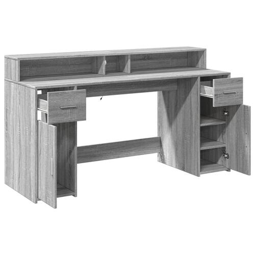 Skrivebord m. LED-lys 160x55x91 cm konstrueret træ grå sonoma