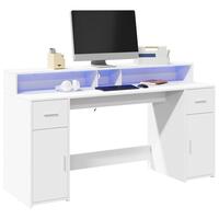 Skrivebord med LED-lys 160x55x91 cm konstrueret træ hvid