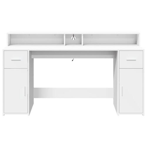 Skrivebord med LED-lys 160x55x91 cm konstrueret træ hvid