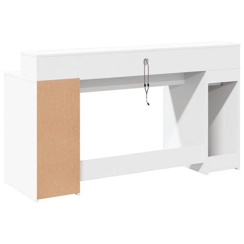 Skrivebord med LED-lys 160x55x91 cm konstrueret træ hvid
