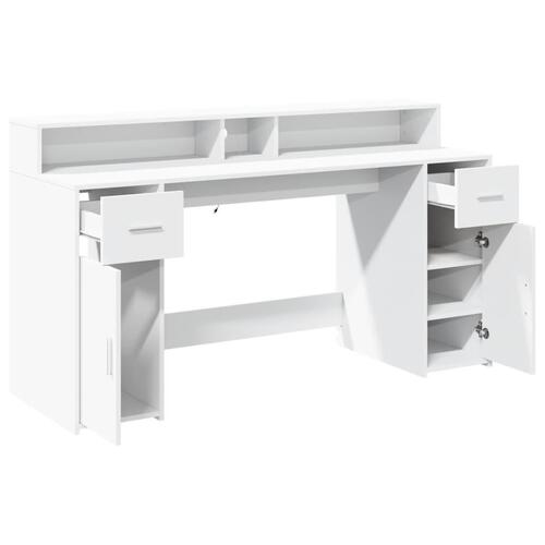 Skrivebord med LED-lys 160x55x91 cm konstrueret træ hvid
